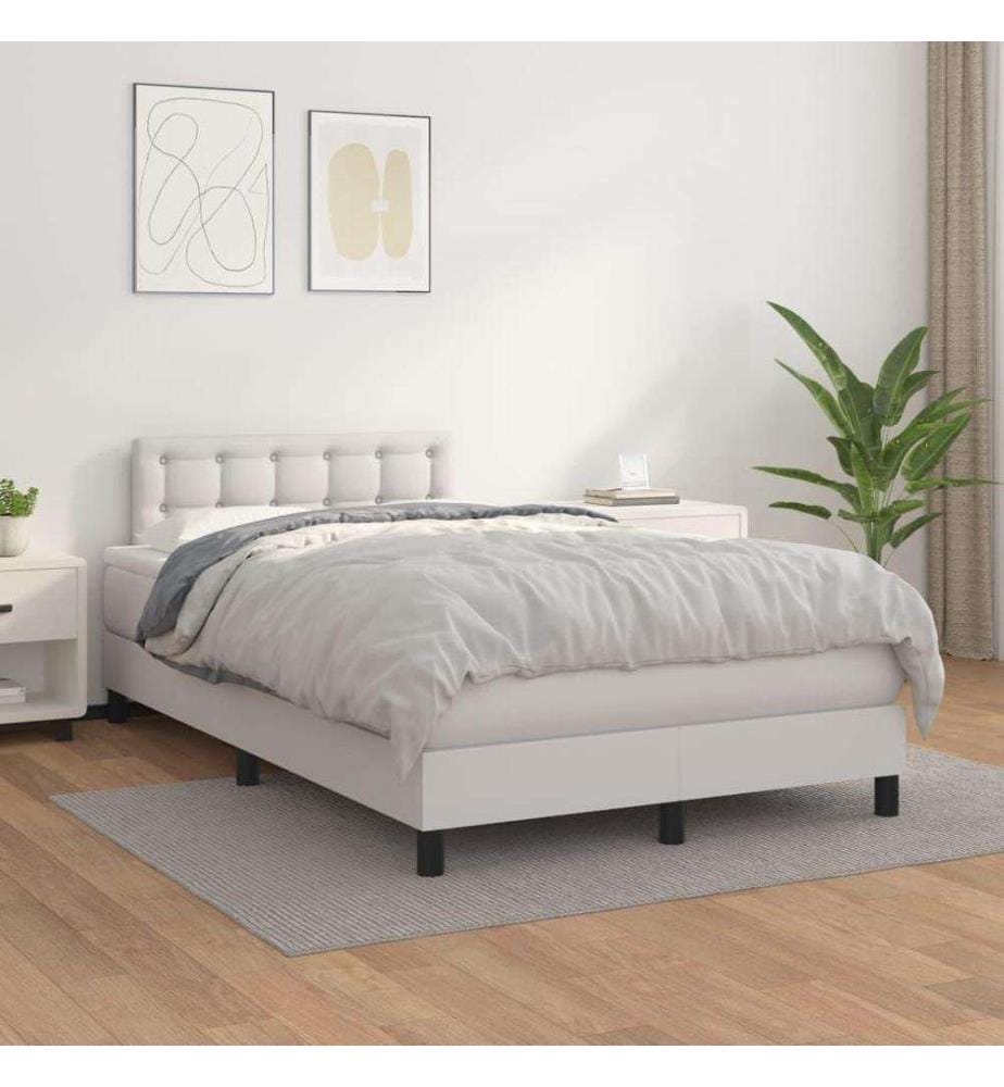 Boxspringbett mit Matratze Weiss 120x200 cm Kunstleder