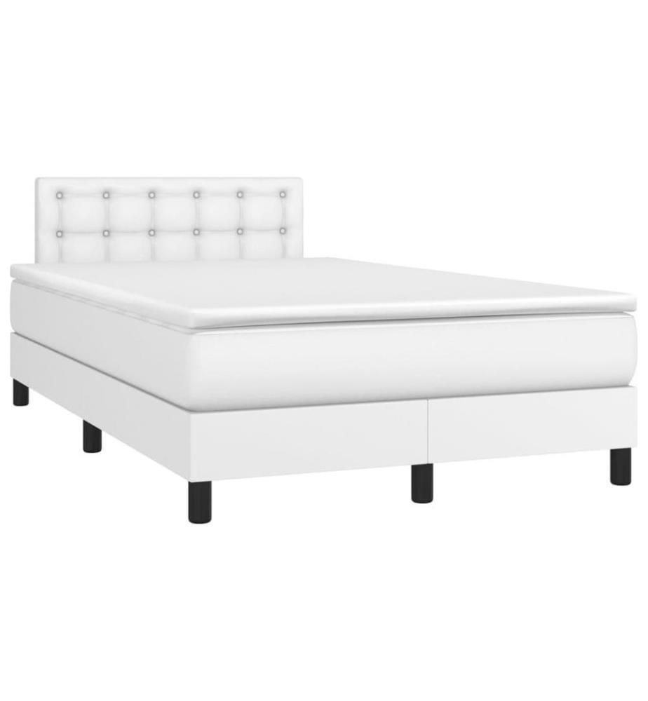 Boxspringbett mit Matratze Weiss 120x200 cm Kunstleder
