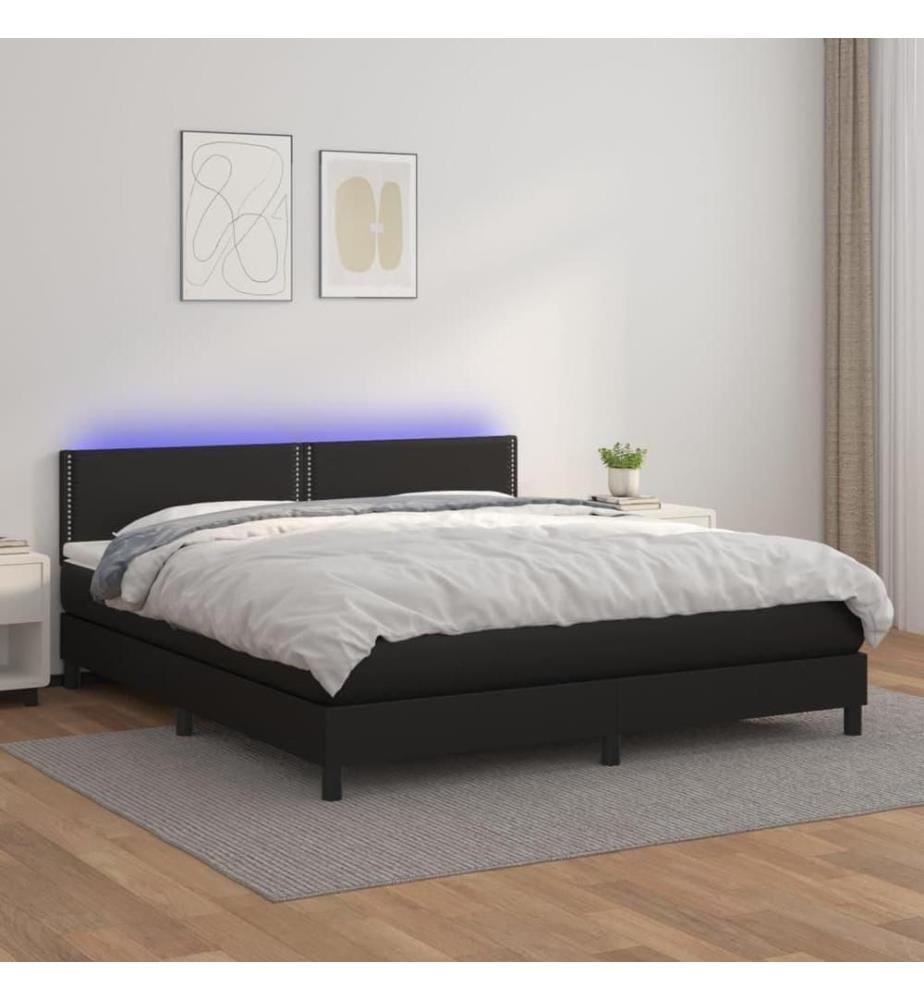 Boxspringbett mit Matratze & LED Schwarz 160x200 cm Kunstleder