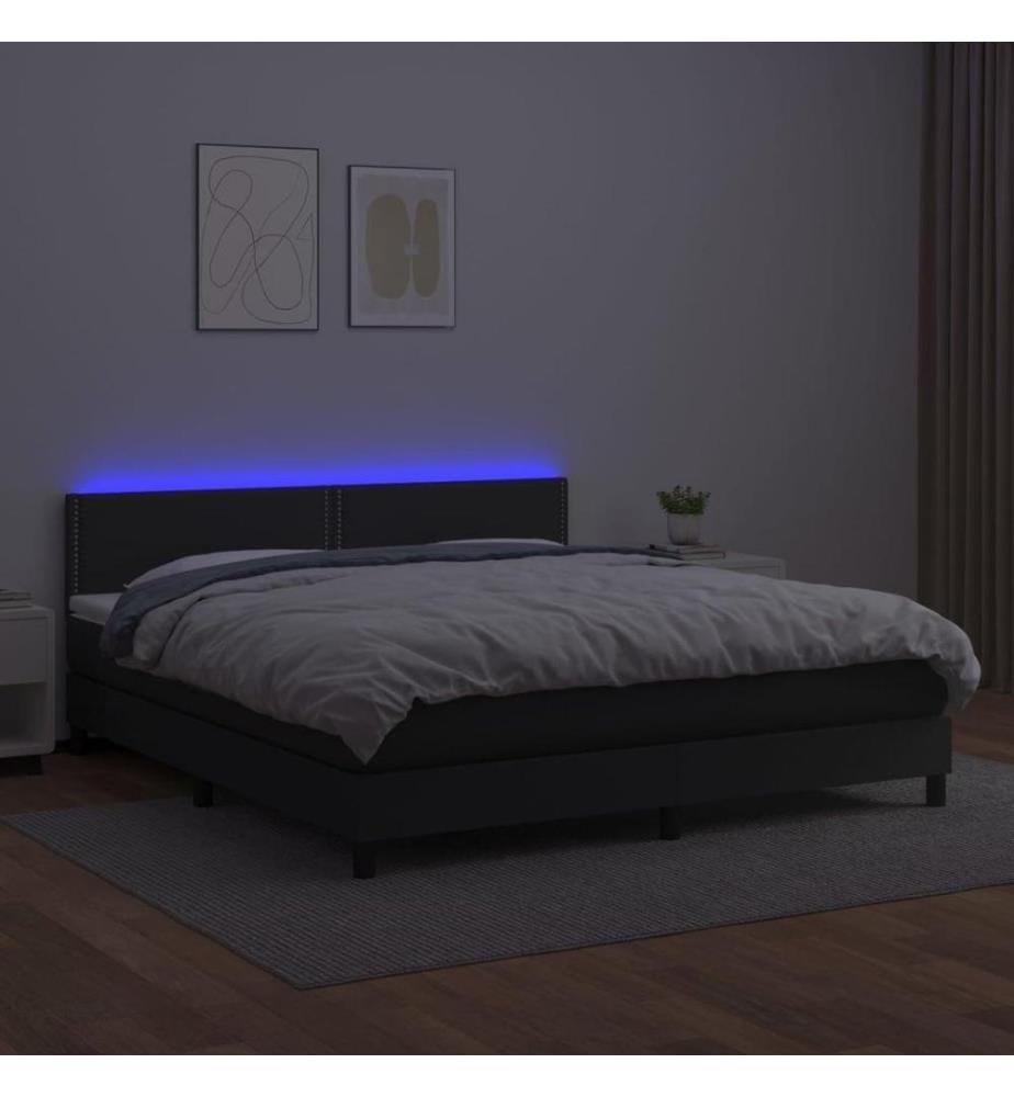 Boxspringbett mit Matratze & LED Schwarz 160x200 cm Kunstleder
