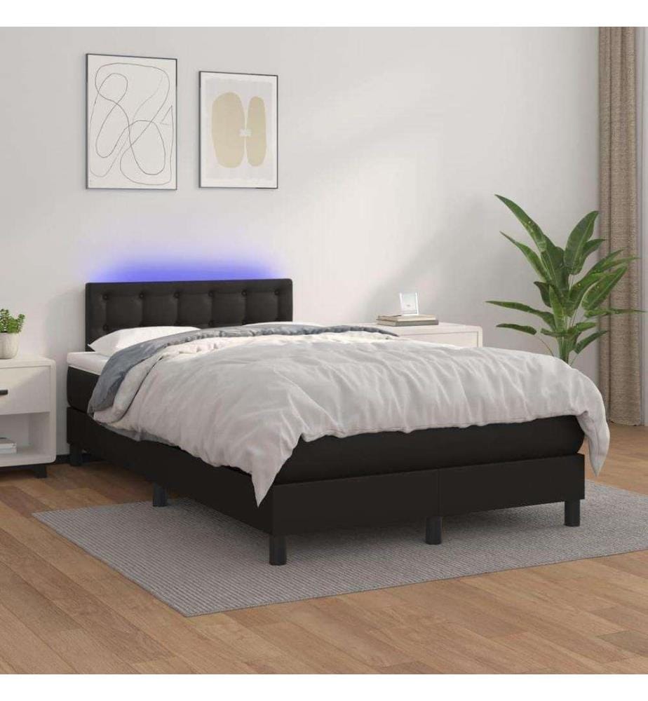 Boxspringbett mit Matratze & LED Schwarz 120x200 cm Kunstleder