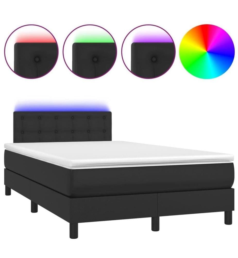 Boxspringbett mit Matratze & LED Schwarz 120x200 cm Kunstleder