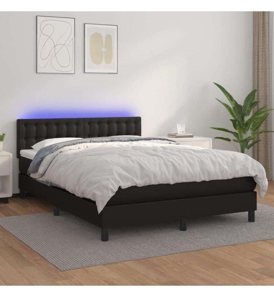 Boxspringbett mit Matratze & LED Schwarz 140x200 cm Kunstleder