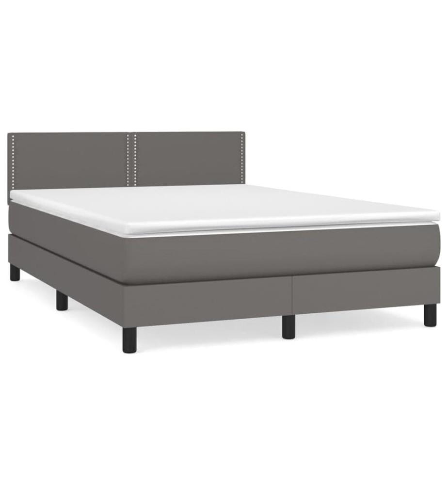 Boxspringbett mit Matratze Grau 140x200 cm Kunstleder