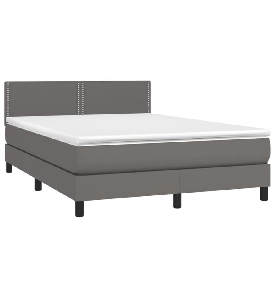 Boxspringbett mit Matratze Grau 140x200 cm Kunstleder