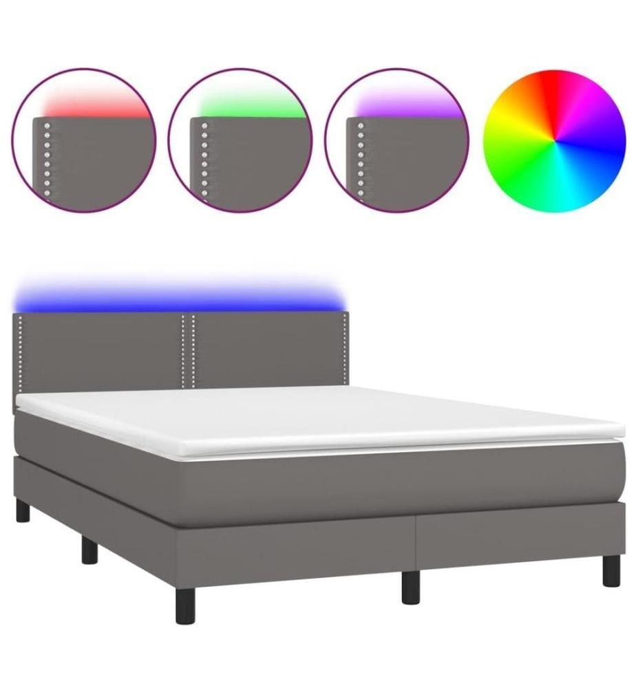 Boxspringbett mit Matratze & LED Grau 140x200 cm Kunstleder