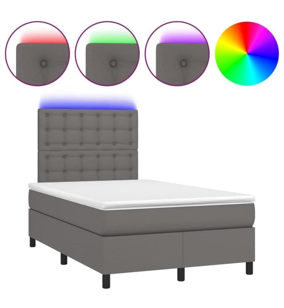 Boxspringbett mit Matratze & LED Grau 120x200 cm Kunstleder