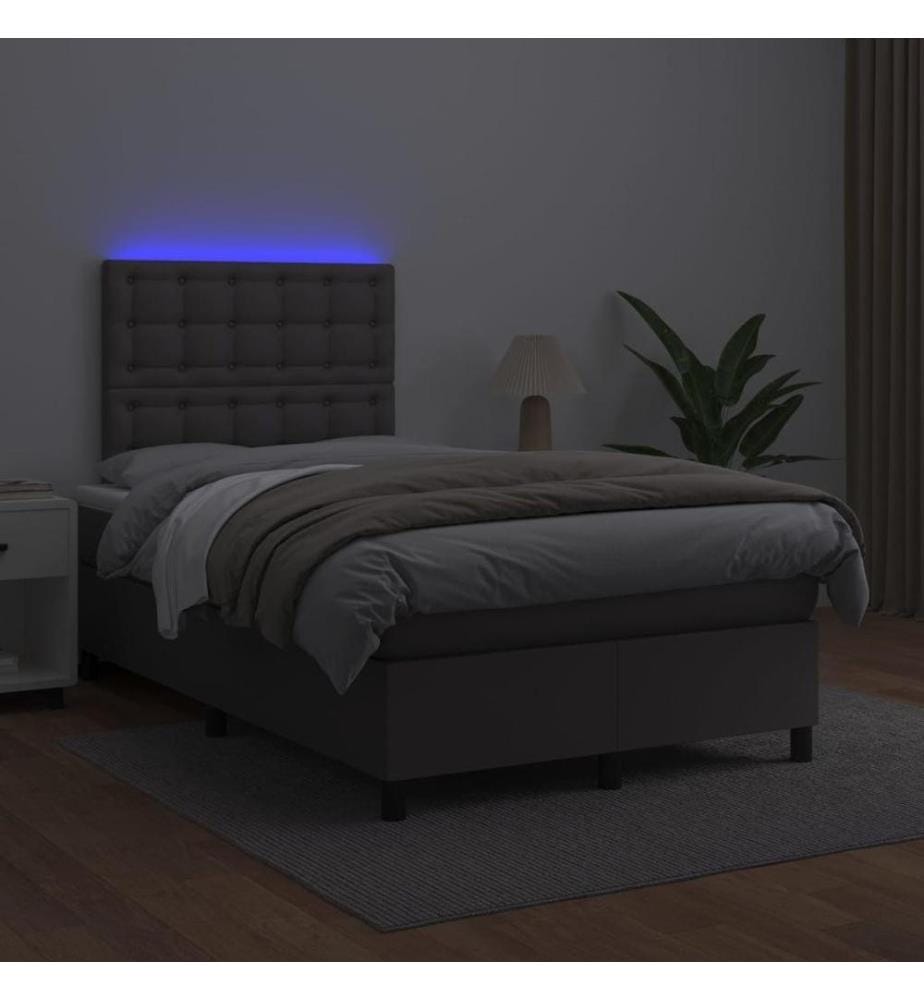 Boxspringbett mit Matratze & LED Grau 120x200 cm Kunstleder