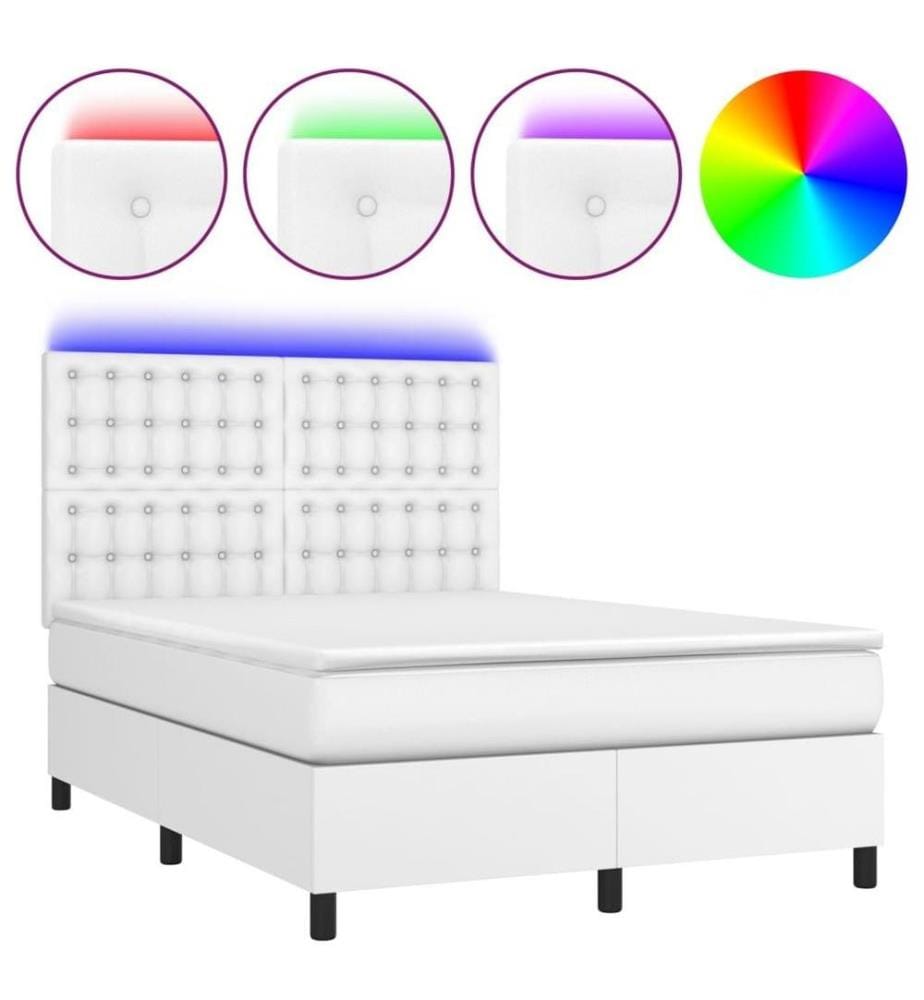 Boxspringbett mit Matratze & LED Weiss 140x190 cm Kunstleder