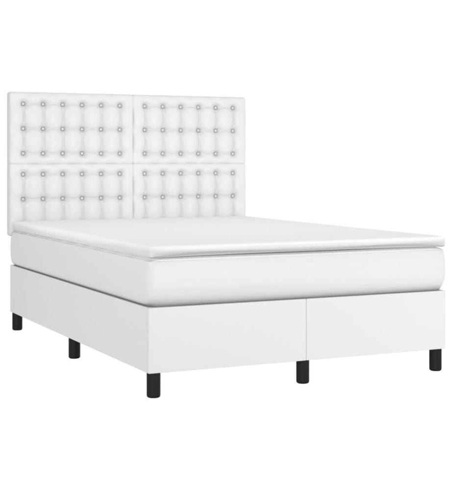 Boxspringbett mit Matratze & LED Weiss 140x190 cm Kunstleder
