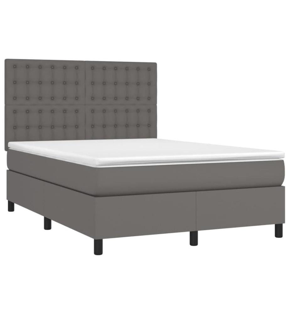 Boxspringbett mit Matratze & LED Grau 140x200 cm Kunstleder