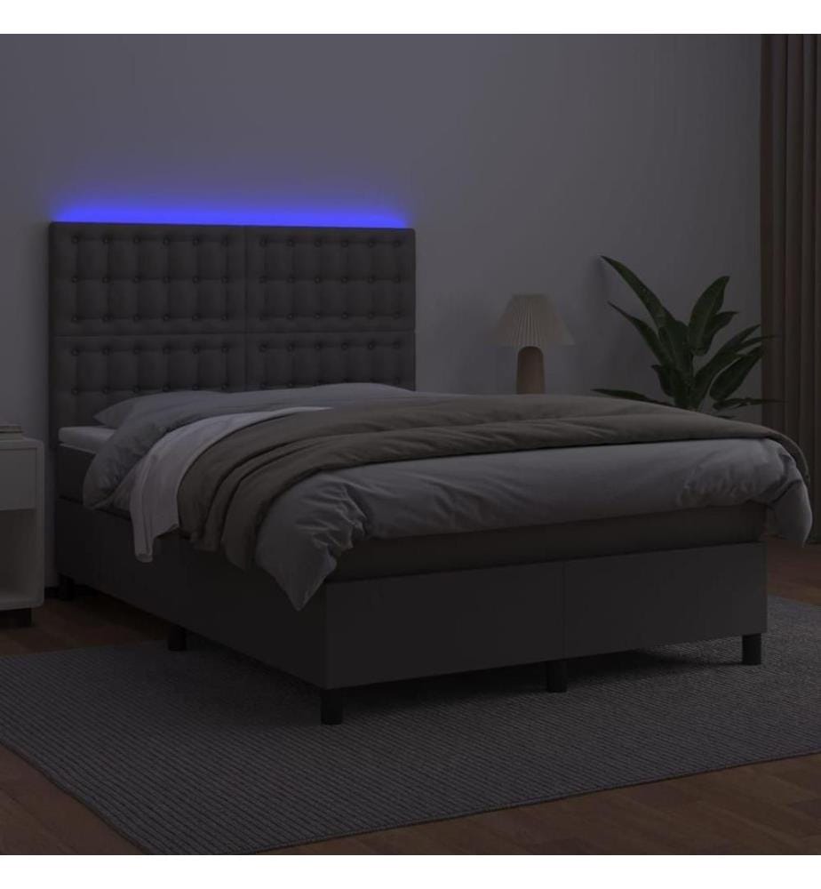 Boxspringbett mit Matratze & LED Grau 140x200 cm Kunstleder