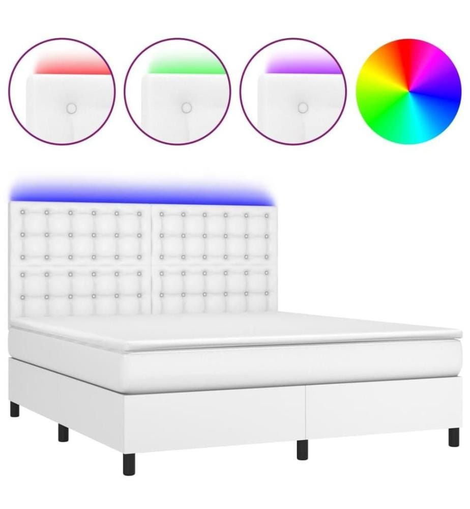 Boxspringbett mit Matratze & LED Weiss 180x200 cm Kunstleder