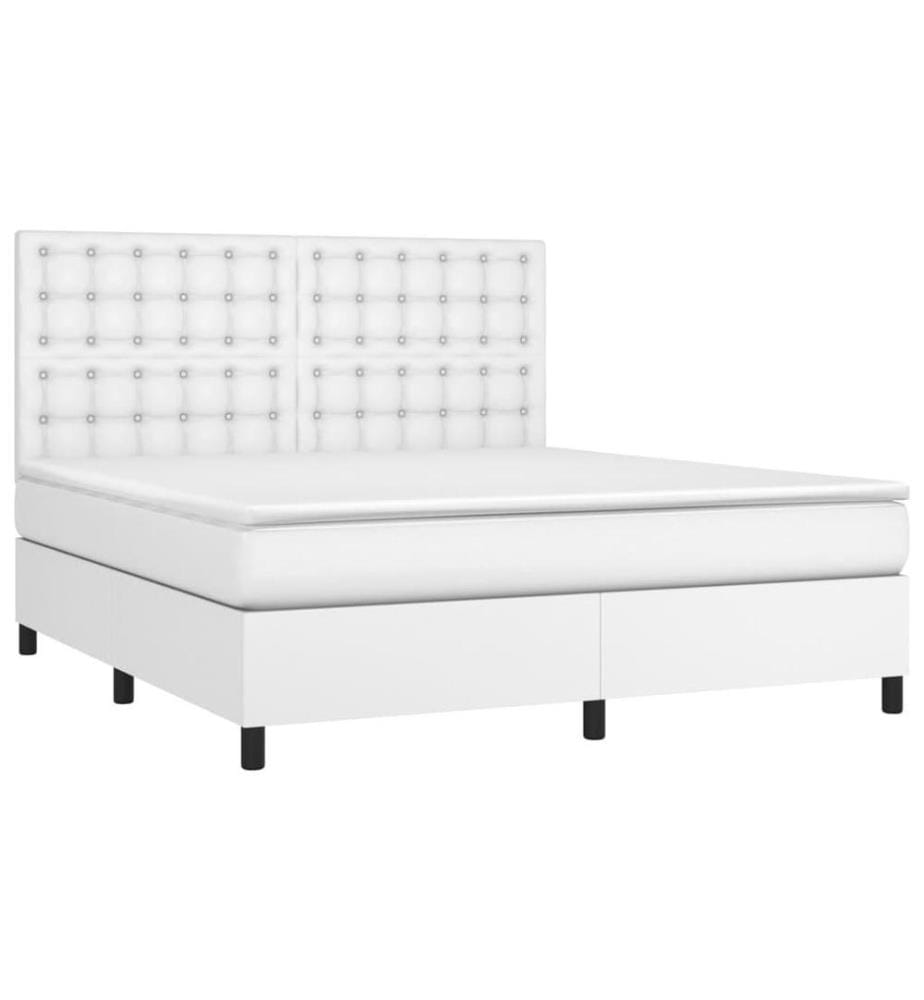 Boxspringbett mit Matratze & LED Weiss 180x200 cm Kunstleder