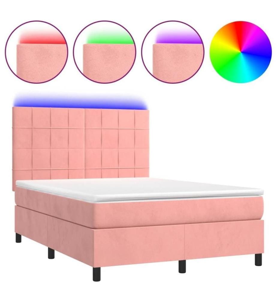 Boxspringbett mit Matratze & LED Rosa 140x200 cm Samt