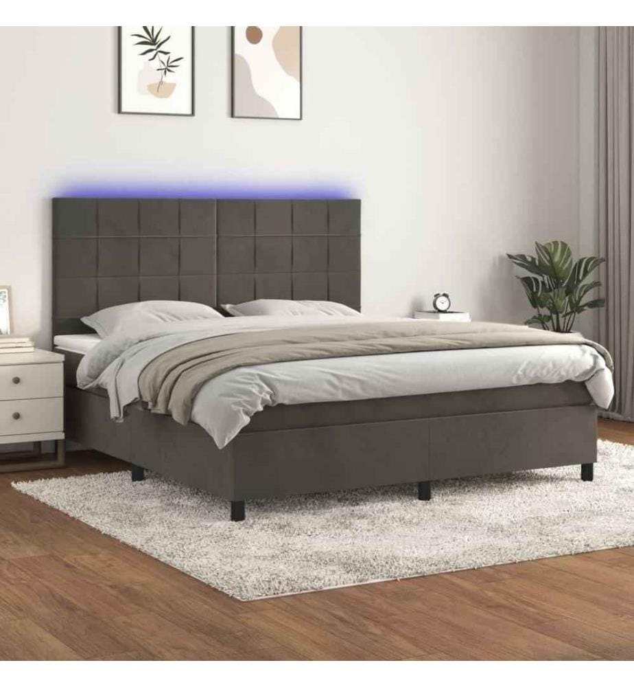 Boxspringbett mit Matratze & LED Dunkelgrau 180x200 cm Samt