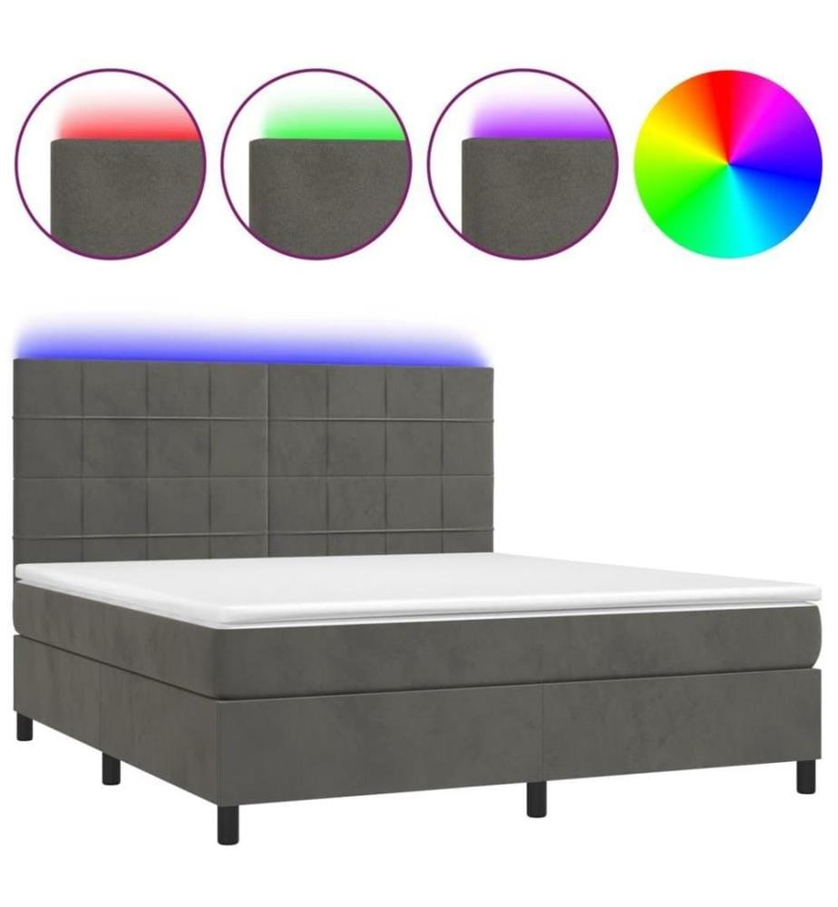 Boxspringbett mit Matratze & LED Dunkelgrau 180x200 cm Samt