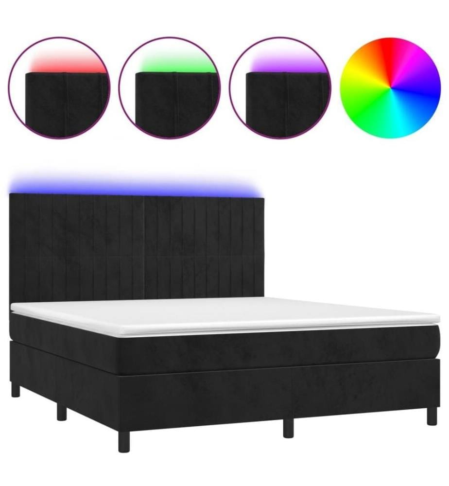 Boxspringbett mit Matratze & LED Schwarz 160x200 cm Samt