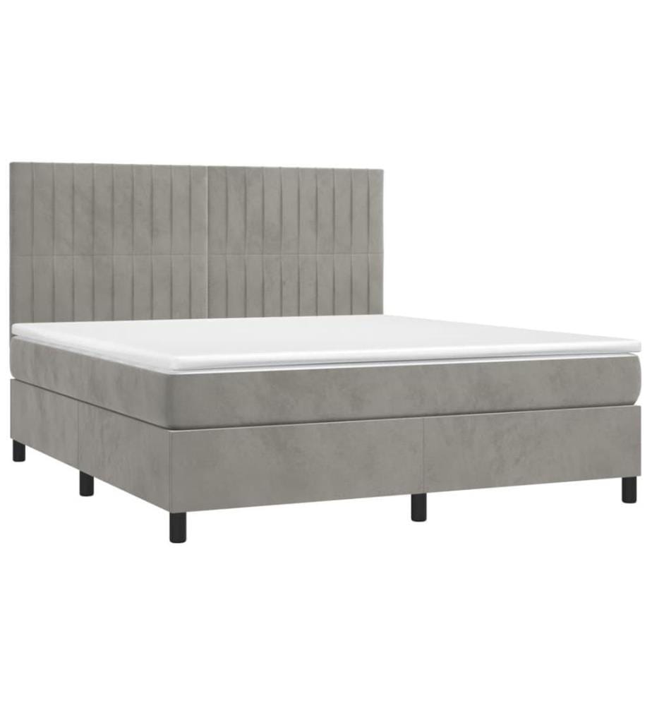Boxspringbett mit Matratze & LED Hellgrau 180x200 cm Samt