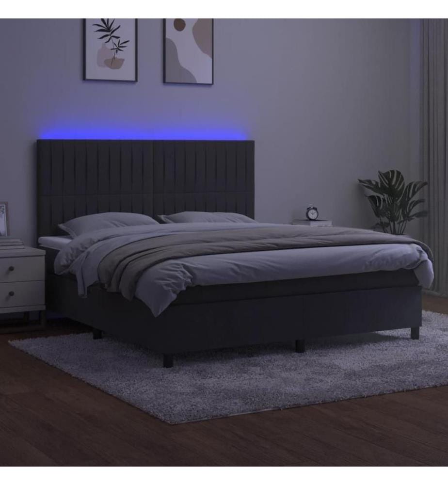 Boxspringbett mit Matratze & LED Dunkelgrau 180x200 cm Samt