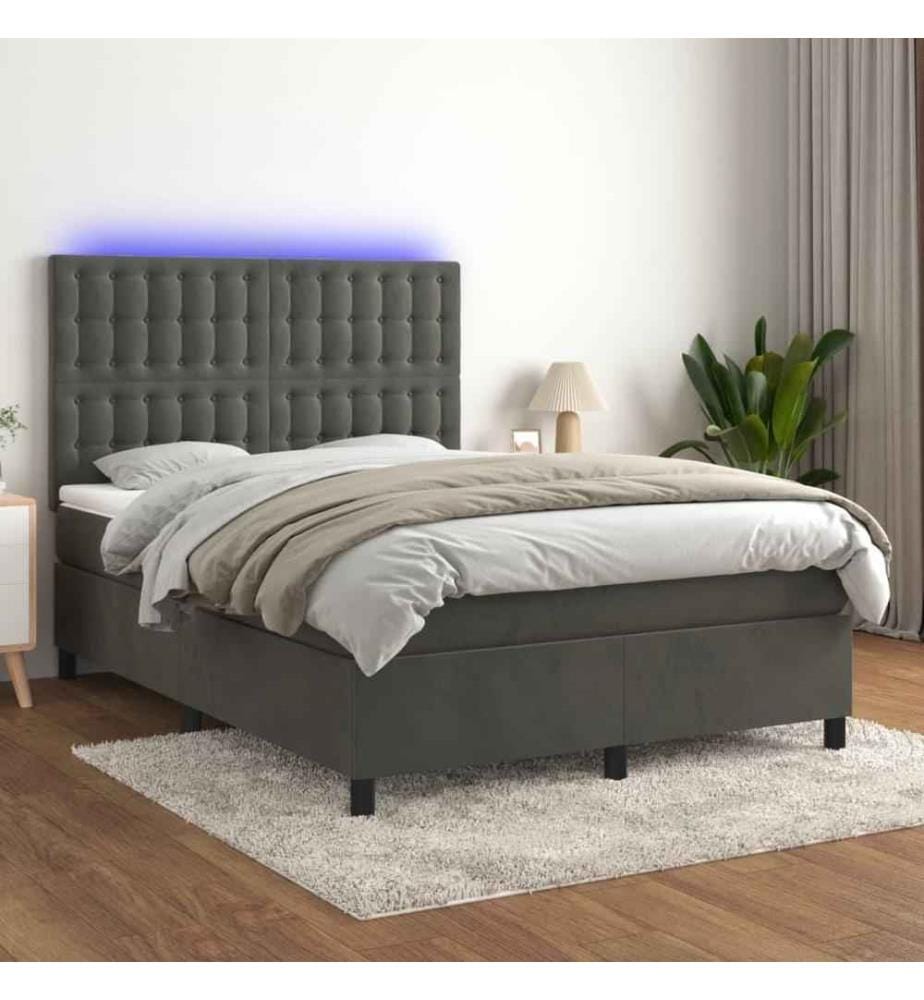 Boxspringbett mit Matratze & LED Dunkelgrau 140x200 cm Samt