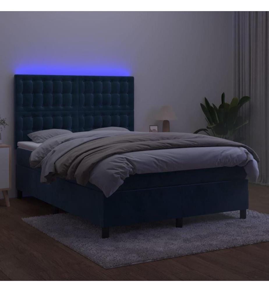 Boxspringbett mit Matratze & LED Dunkelblau 140x200 cm Samt
