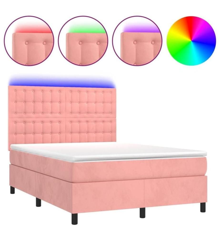 Boxspringbett mit Matratze & LED Rosa 140x200 cm Samt