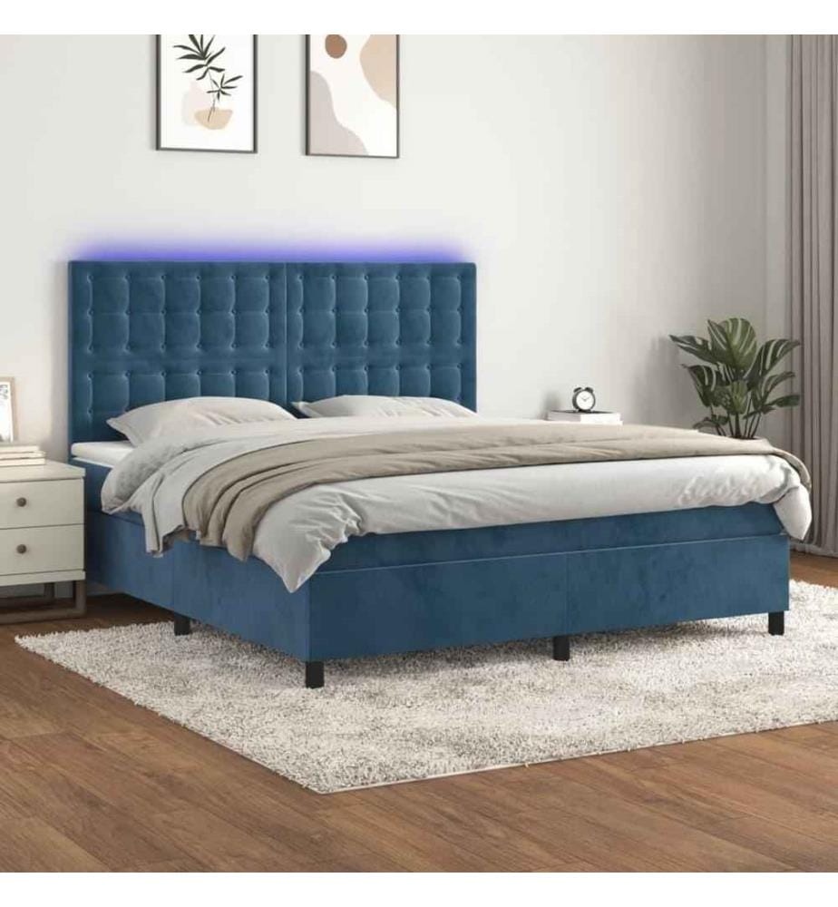 Boxspringbett mit Matratze & LED Dunkelblau 160x200 cm Samt