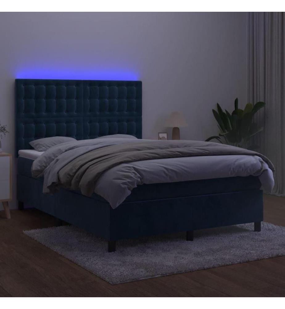 Boxspringbett mit Matratze & LED Dunkelblau 140x190 cm Samt