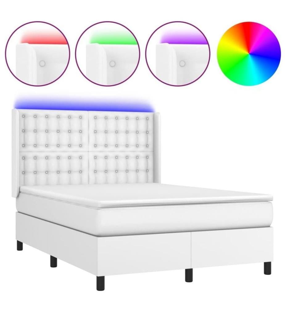 Boxspringbett mit Matratze & LED Weiss 140x200 cm Kunstleder