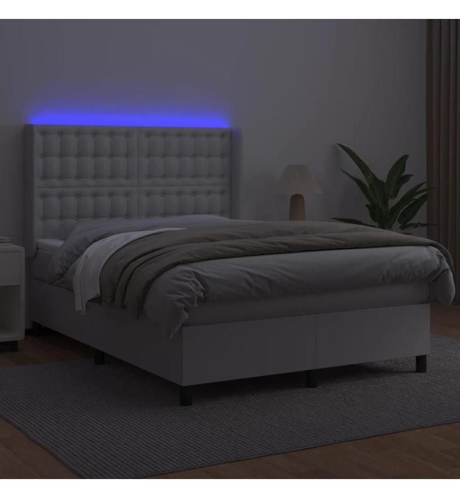 Boxspringbett mit Matratze & LED Weiss 140x200 cm Kunstleder
