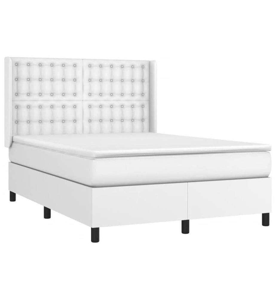 Boxspringbett mit Matratze & LED Weiss 140x200 cm Kunstleder