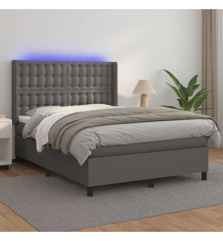 Boxspringbett mit Matratze & LED Grau 140x200 cm Kunstleder