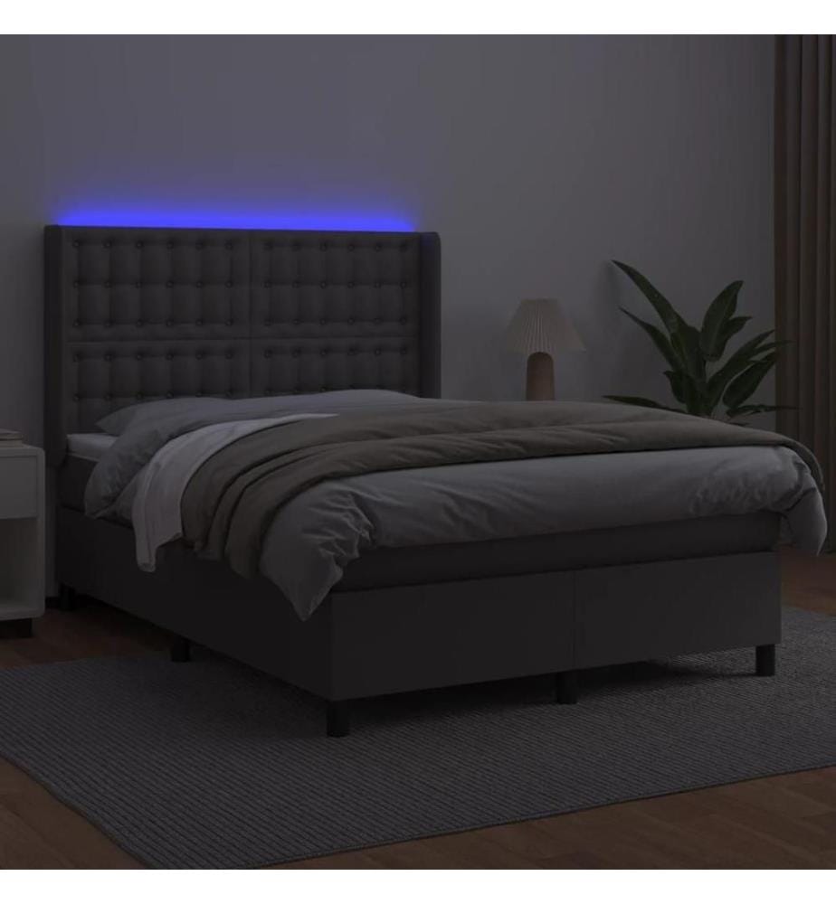 Boxspringbett mit Matratze & LED Grau 140x200 cm Kunstleder