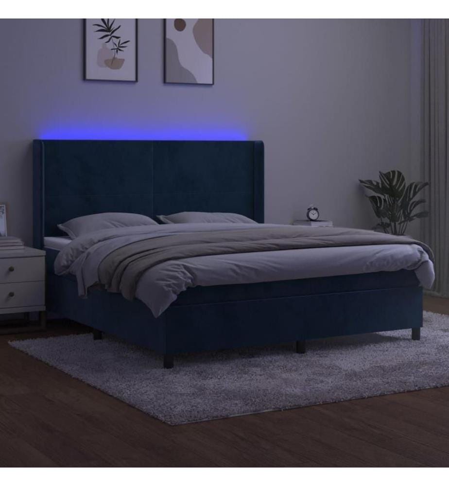 Boxspringbett mit Matratze & LED Dunkelblau 180x200 cm Samt