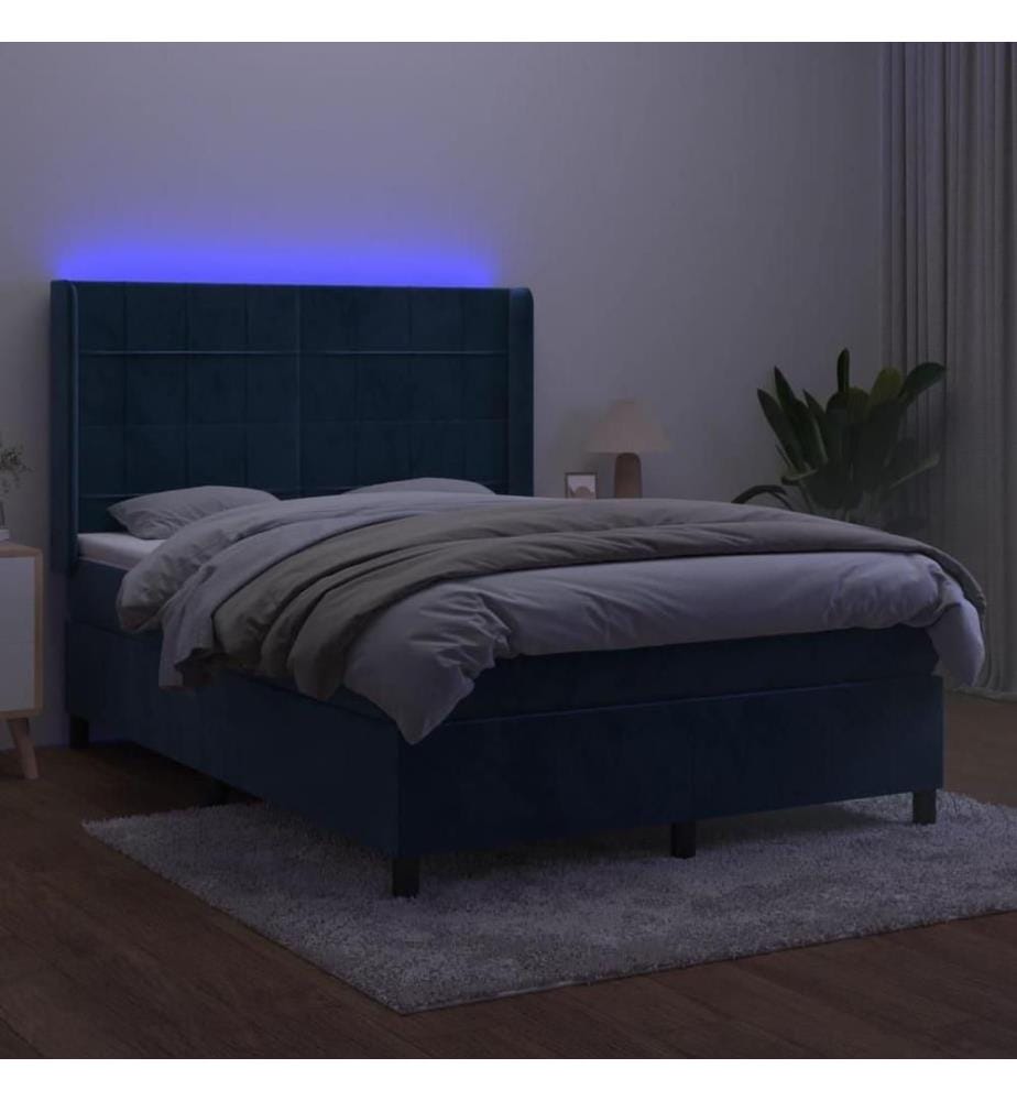 Boxspringbett mit Matratze & LED Dunkelblau 140x190 cm Samt