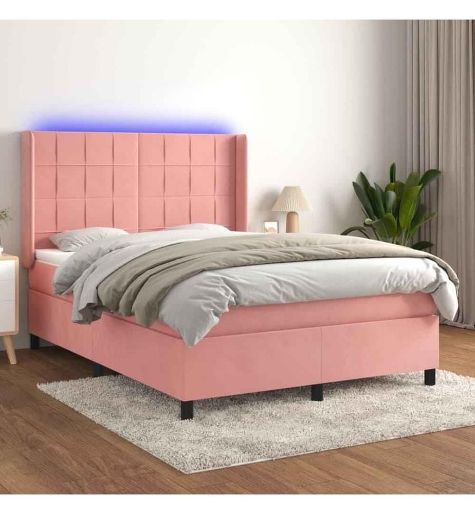 Boxspringbett mit Matratze & LED Rosa 140x190 cm Samt