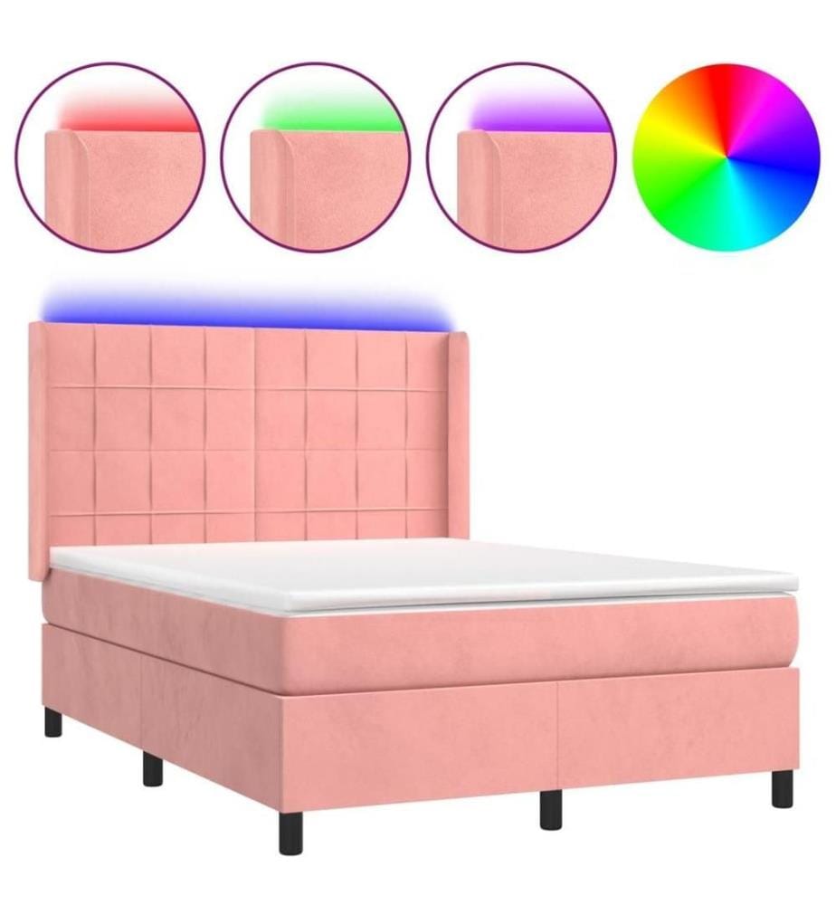 Boxspringbett mit Matratze & LED Rosa 140x190 cm Samt