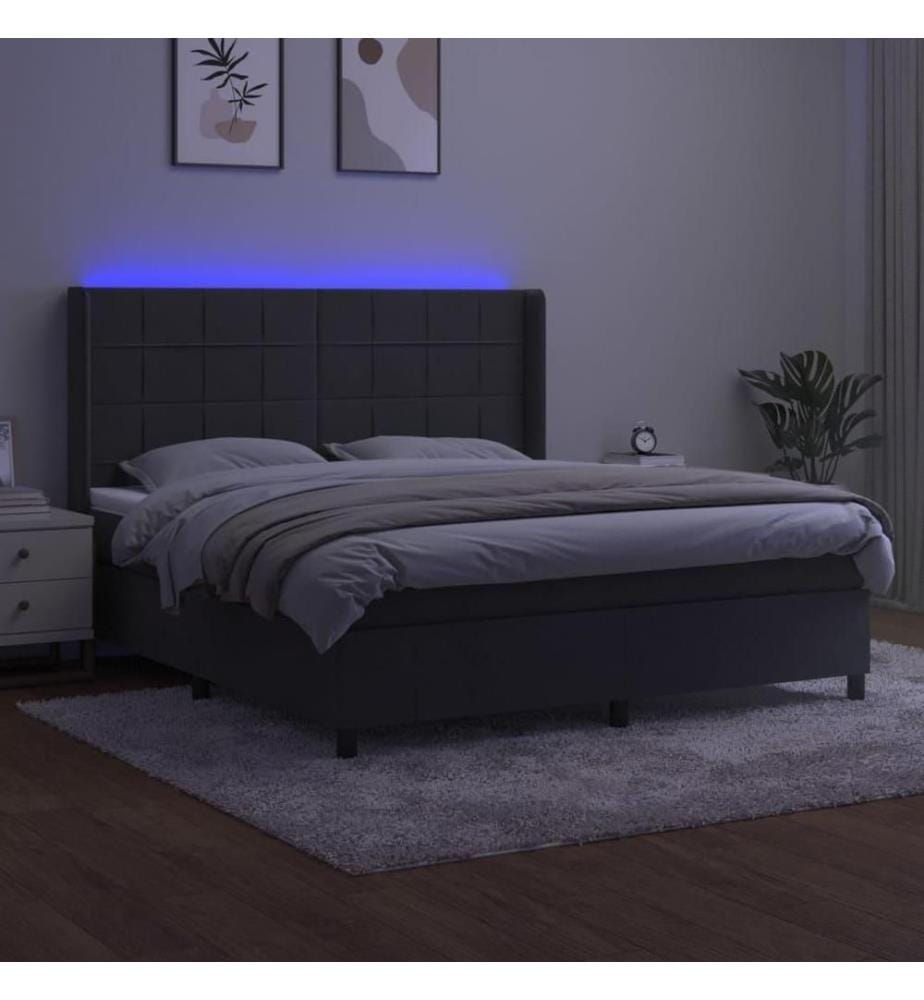 Boxspringbett mit Matratze & LED Dunkelgrau 180x200 cm Samt