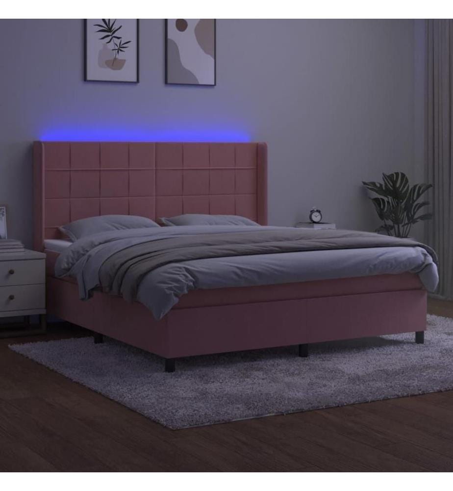 Boxspringbett mit Matratze & LED Rosa 180x200 cm Samt