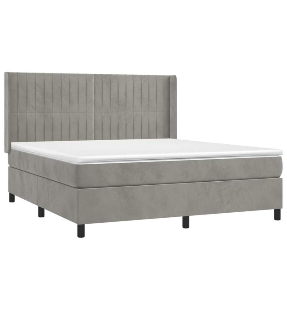 Boxspringbett mit Matratze & LED Hellgrau 180x200 cm Samt