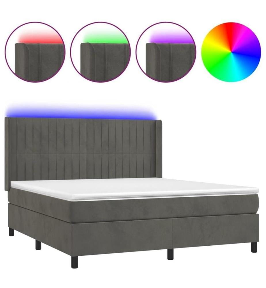 Boxspringbett mit Matratze & LED Dunkelgrau 180x200 cm Samt