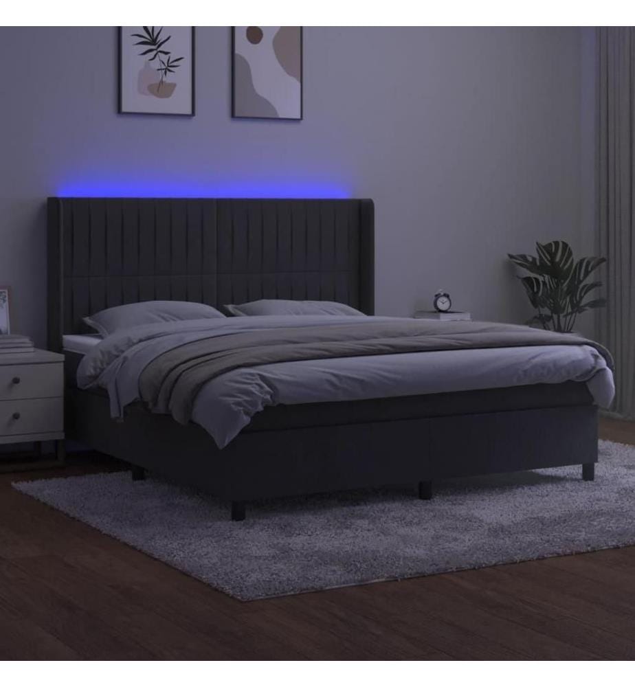 Boxspringbett mit Matratze & LED Dunkelgrau 180x200 cm Samt