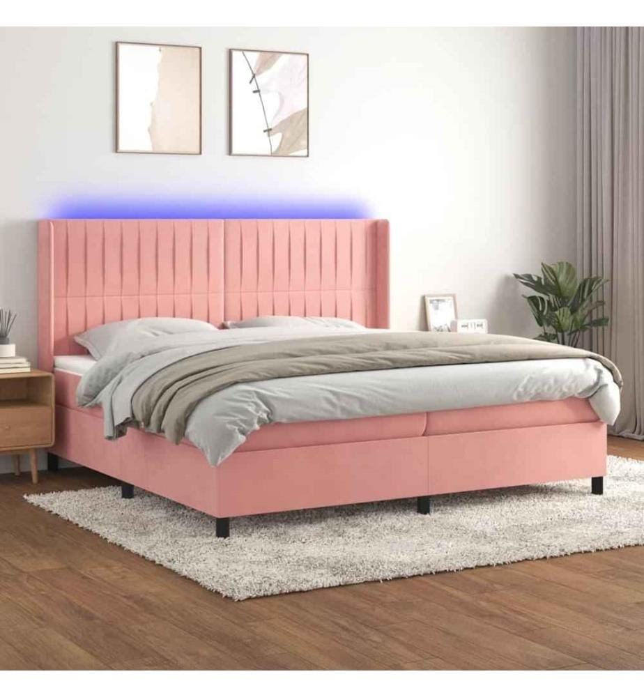Boxspringbett mit Matratze & LED Rosa 200x200 cm Samt