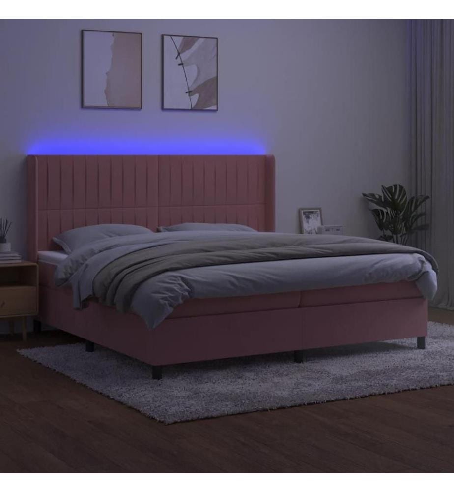 Boxspringbett mit Matratze & LED Rosa 200x200 cm Samt