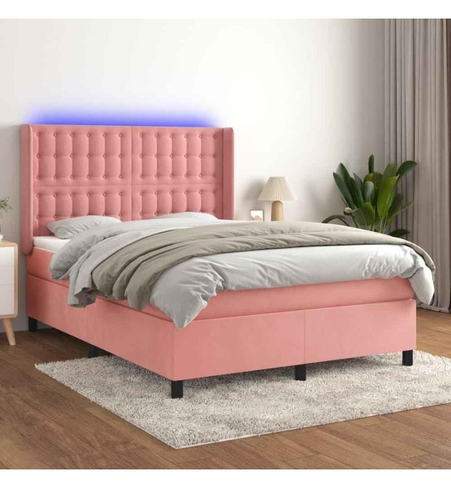 Boxspringbett mit Matratze & LED Rosa 140x190 cm Samt