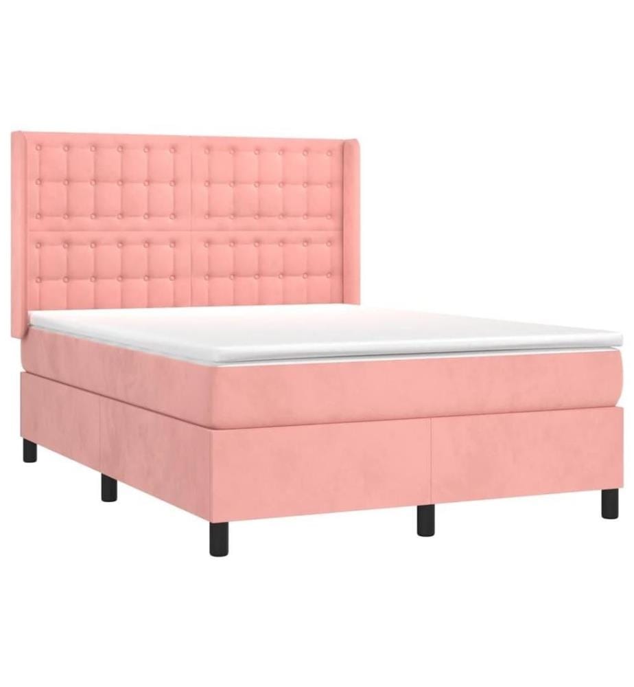 Boxspringbett mit Matratze & LED Rosa 140x190 cm Samt