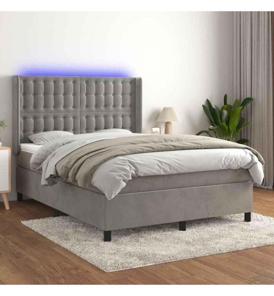 Boxspringbett mit Matratze & LED Hellgrau 140x200 cm Samt