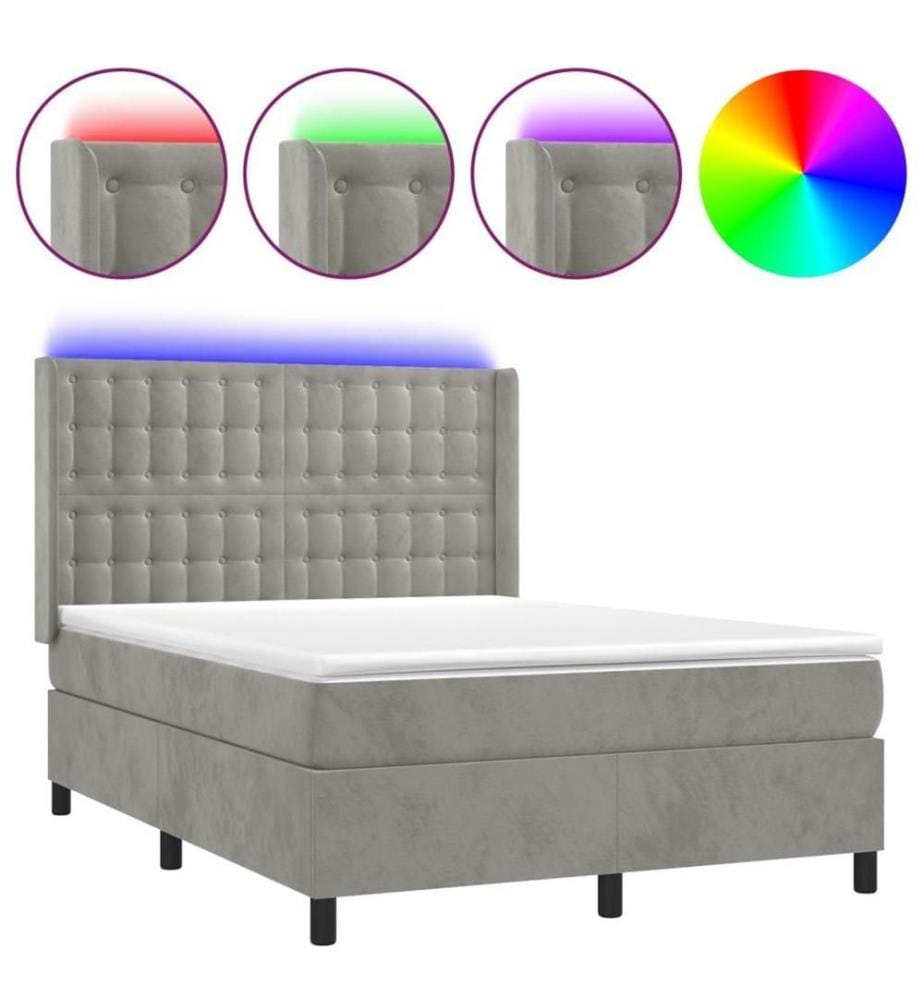 Boxspringbett mit Matratze & LED Hellgrau 140x200 cm Samt