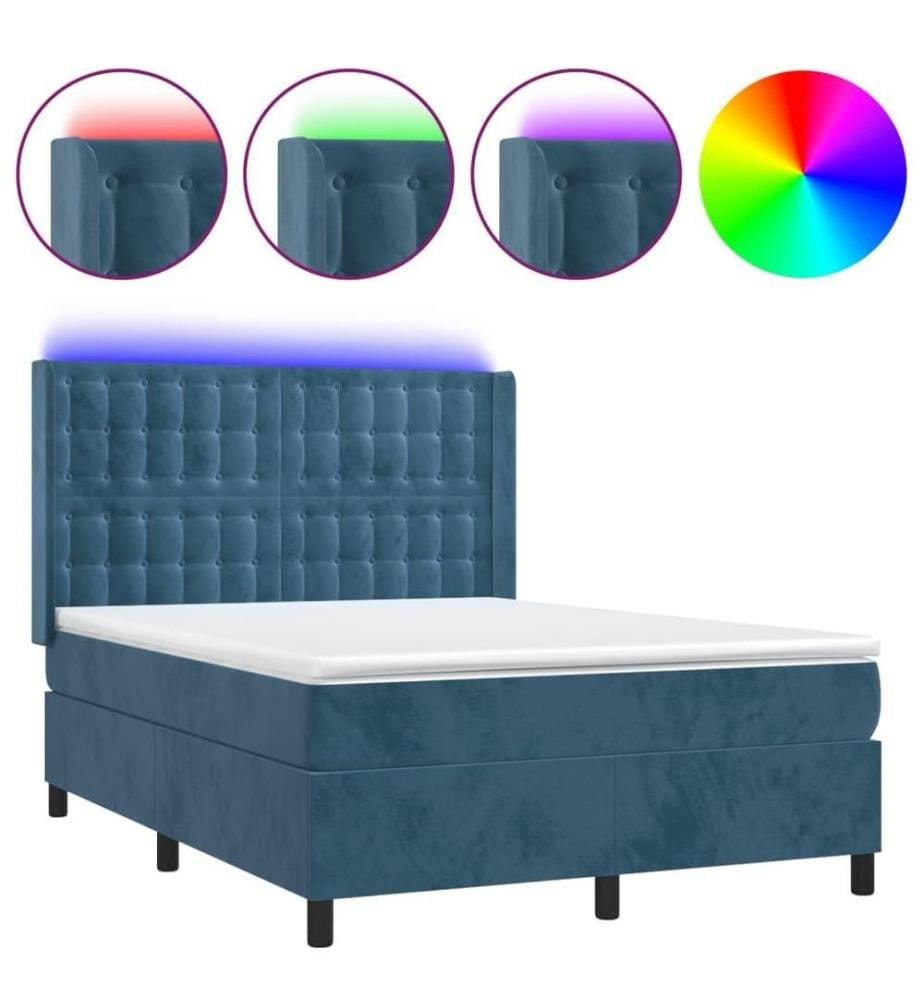 Boxspringbett mit Matratze & LED Dunkelblau 140x200 cm Samt